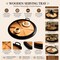 Round Wooden Serving Tray with Sunburst Inlay – 23.5" Decorative Tray with Black Rim & Handles